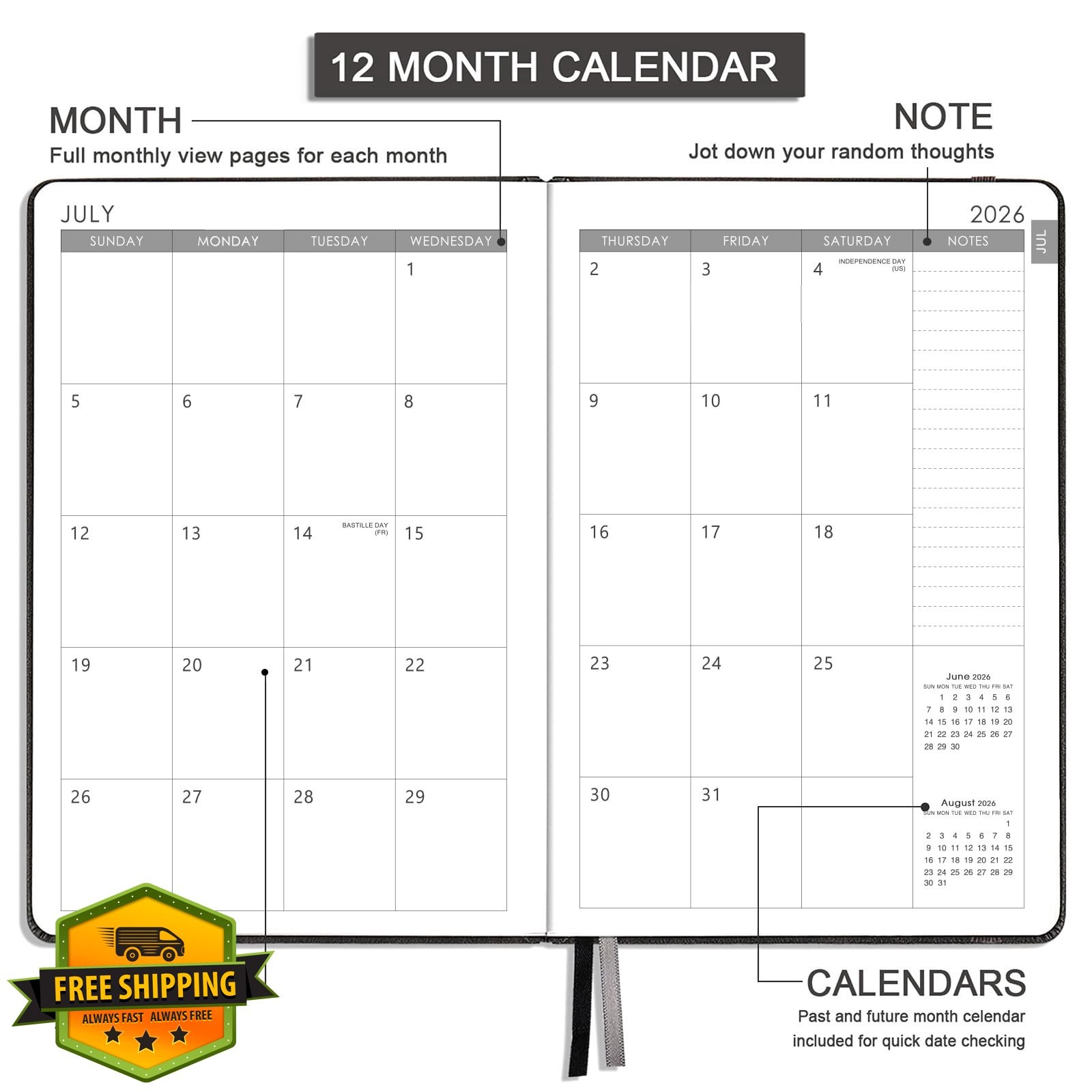 Artfan Planner 2026-2027 Grey Weekly Monthly