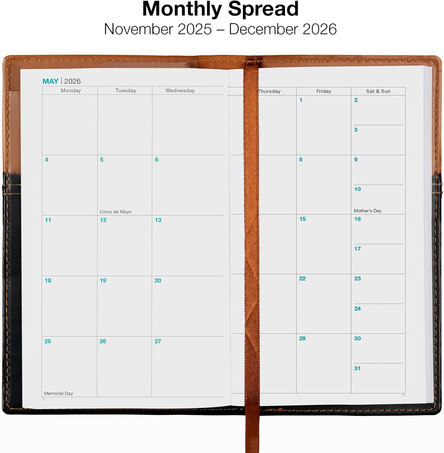 2026 Pocket Planner with Pen 3.5″x6″ 14 Month Weekly Monthly Brown Black