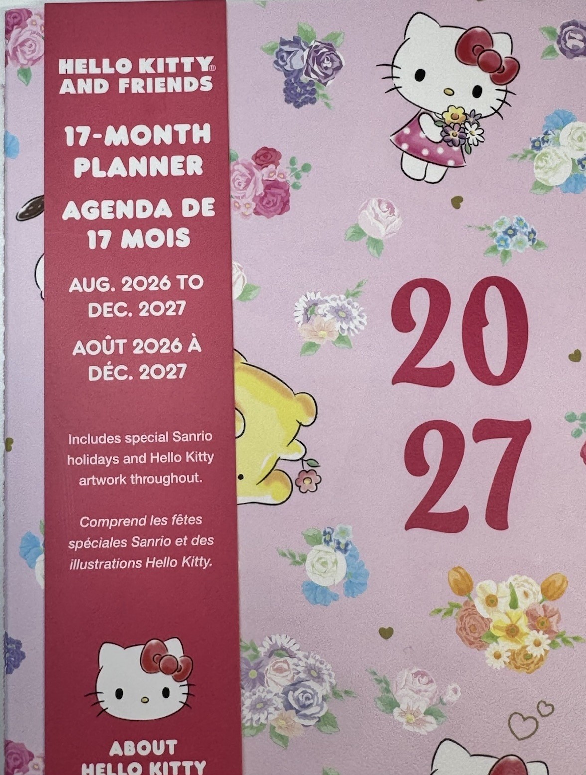 2027 Sanrio HELLO KITTY 17 Months Monthly Planner Pink Floral Size MEDIUM