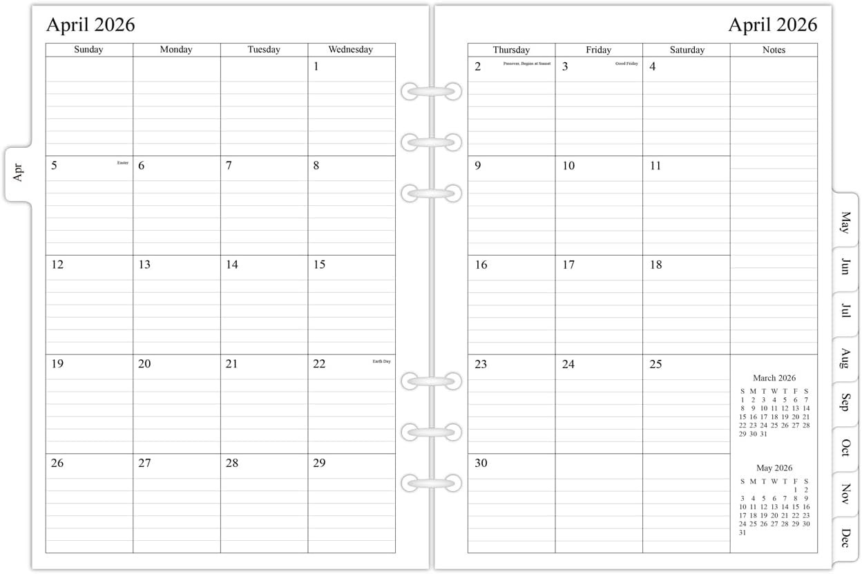 2026-2027 A5 Monthly Planner Refills – 21 , Durable 6-Hole Punched