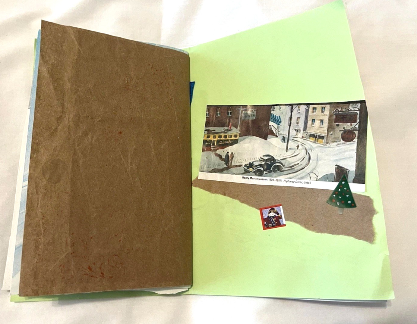 Junk Journal Winter Xmas Theme 6×9″ Handmade Paper Ephemera, Embellished Tassel