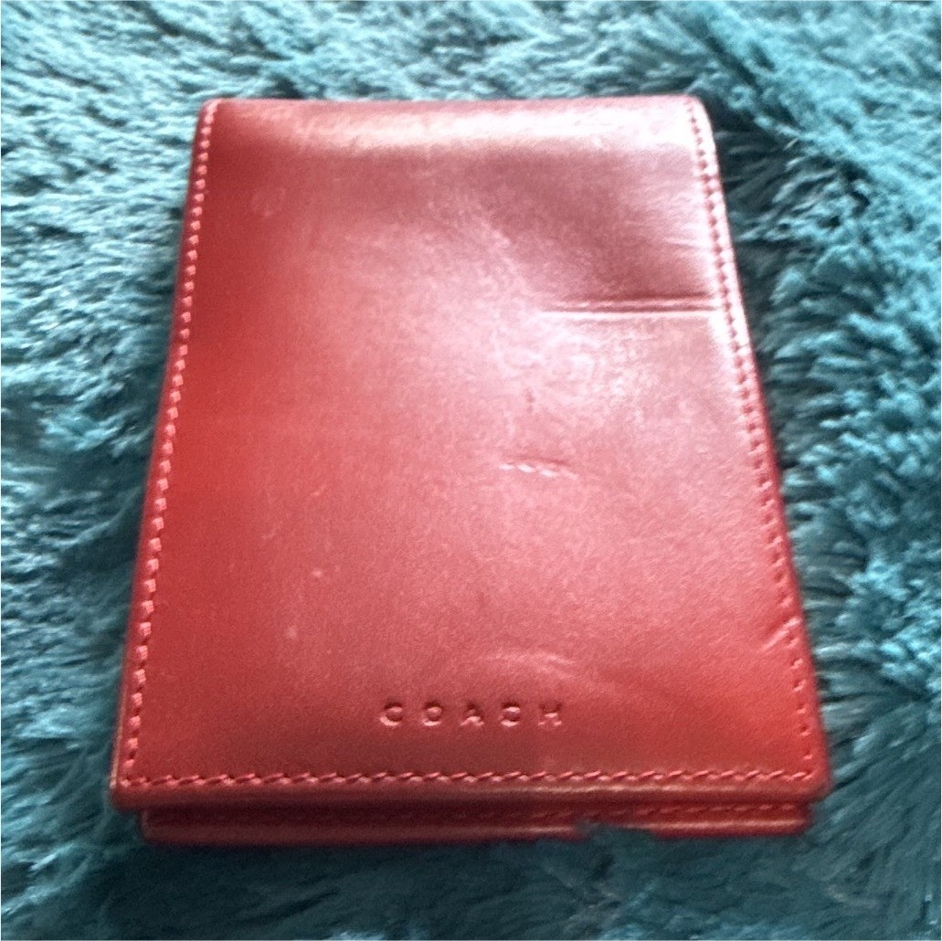 Coach Red Leather Pocket Organizer Notepad Holder w/ Pen Loop