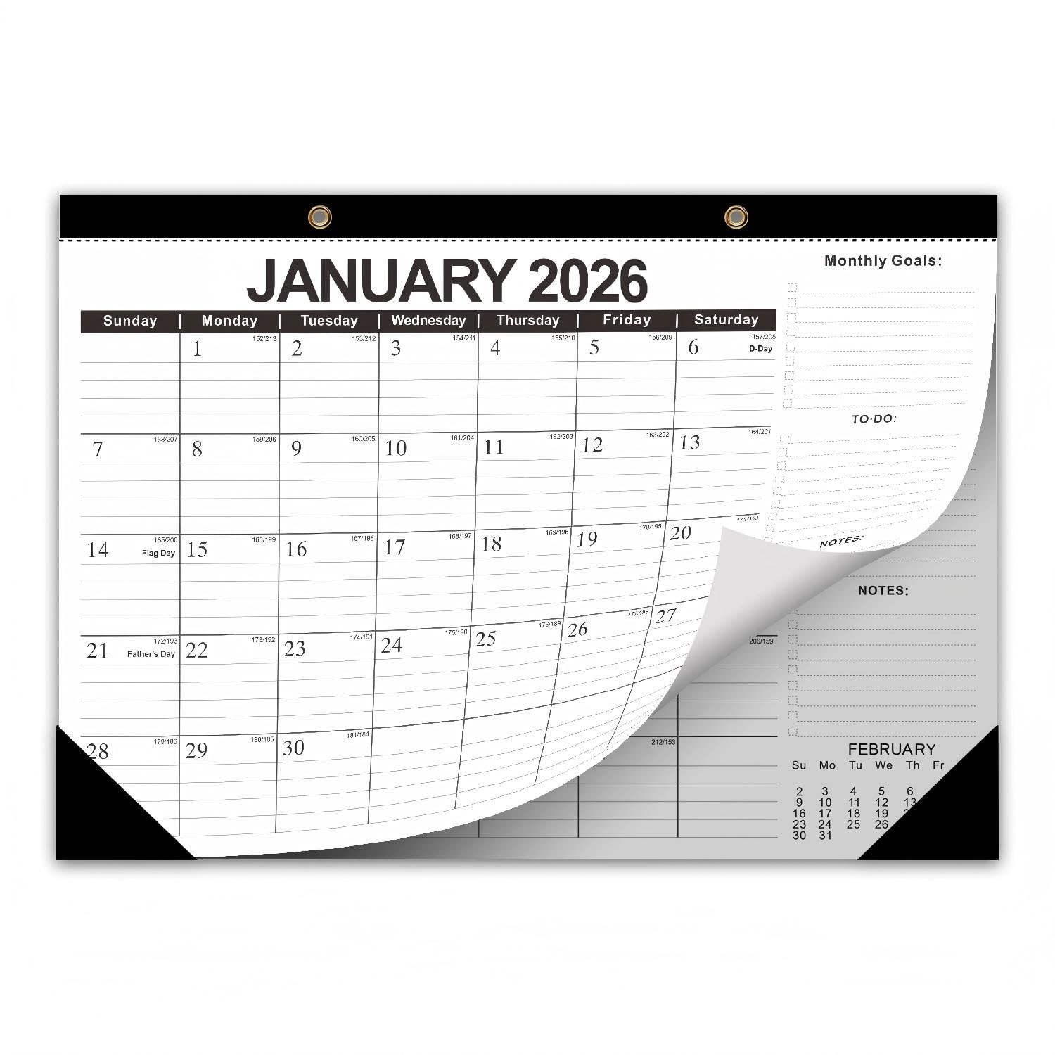Kyweel 2026-2027 Desk Calendar, 18 Month 2026 Jan Classic Black