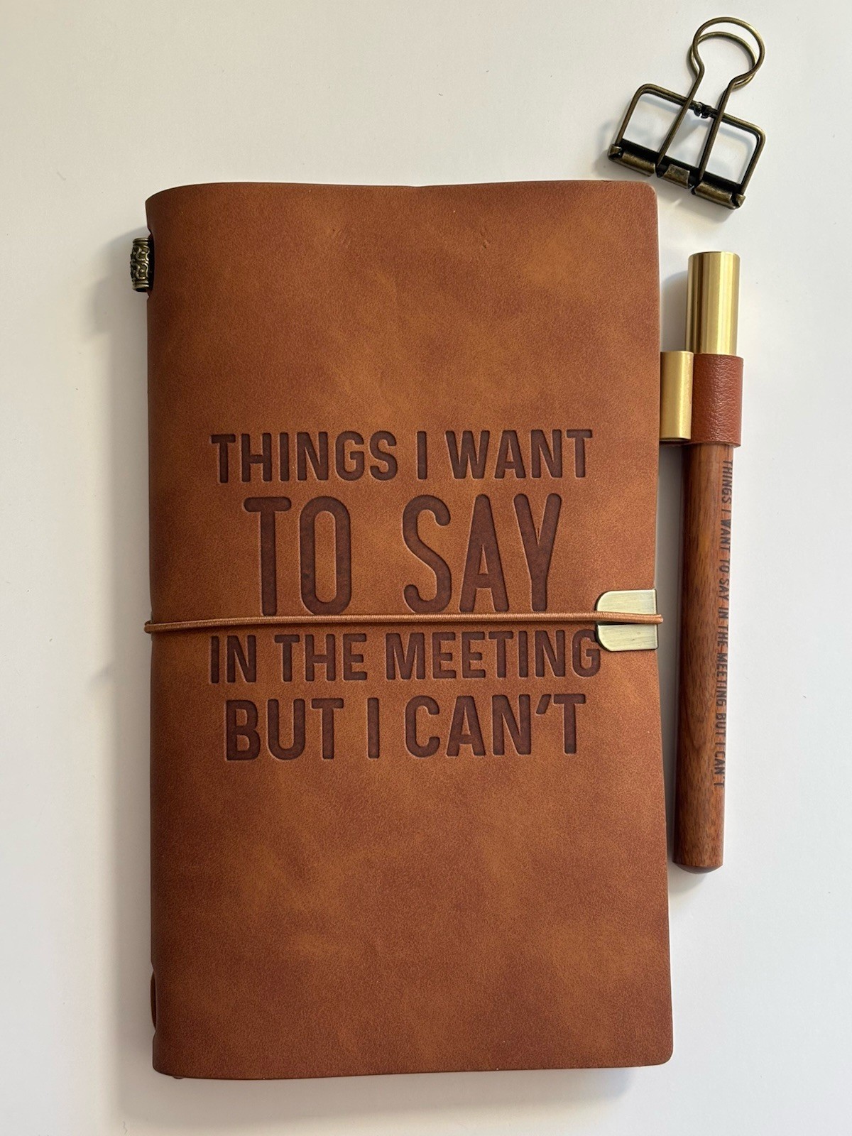 Things I Want To Say In Meeting But Can’t TN Cover Notebook Pen Clip Holder More