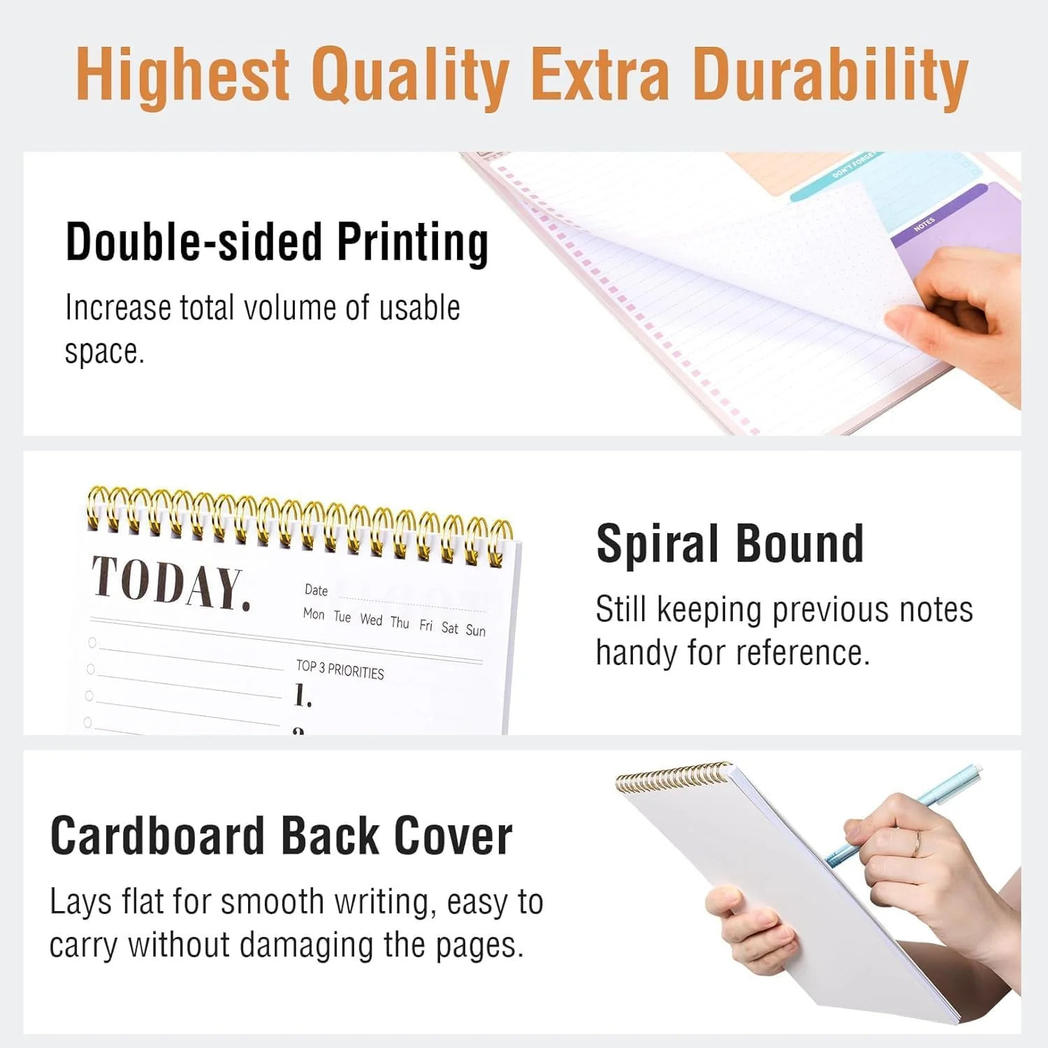 (6.5 x9.8), To Do List Notebook for Work, Undated Daily Planner Organizer for Ta