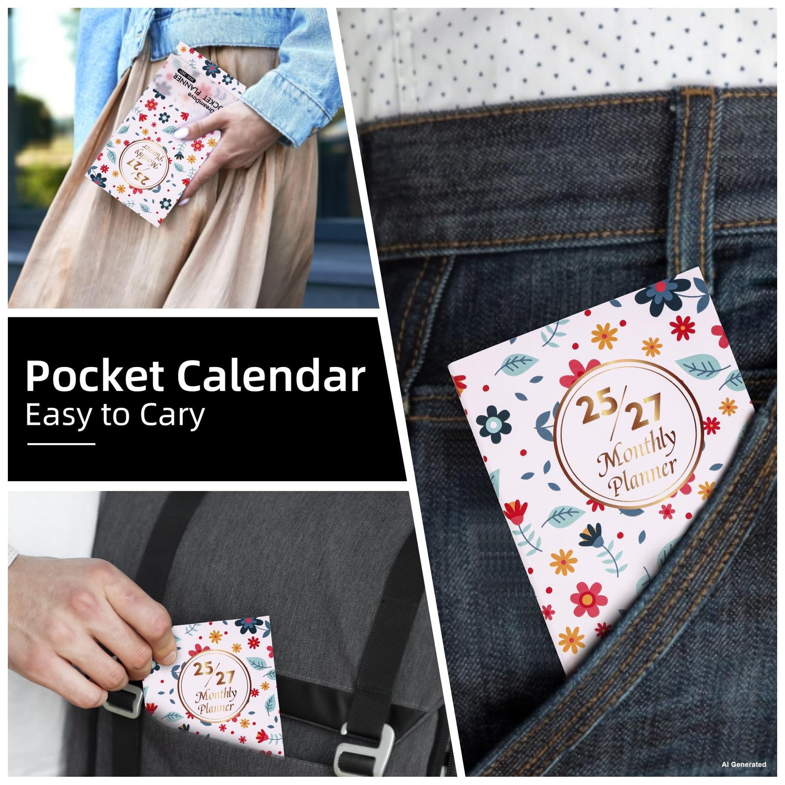 DreamDove Planner 2026-2027 Pocket Monthly 3.5 x 6.5 inches, Floral-1PCS