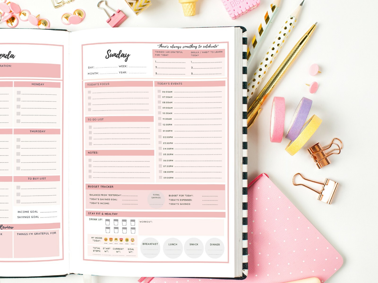 Printable Monthly, Weekly and Daily Planners in A4, A5 and US Letter size PDF