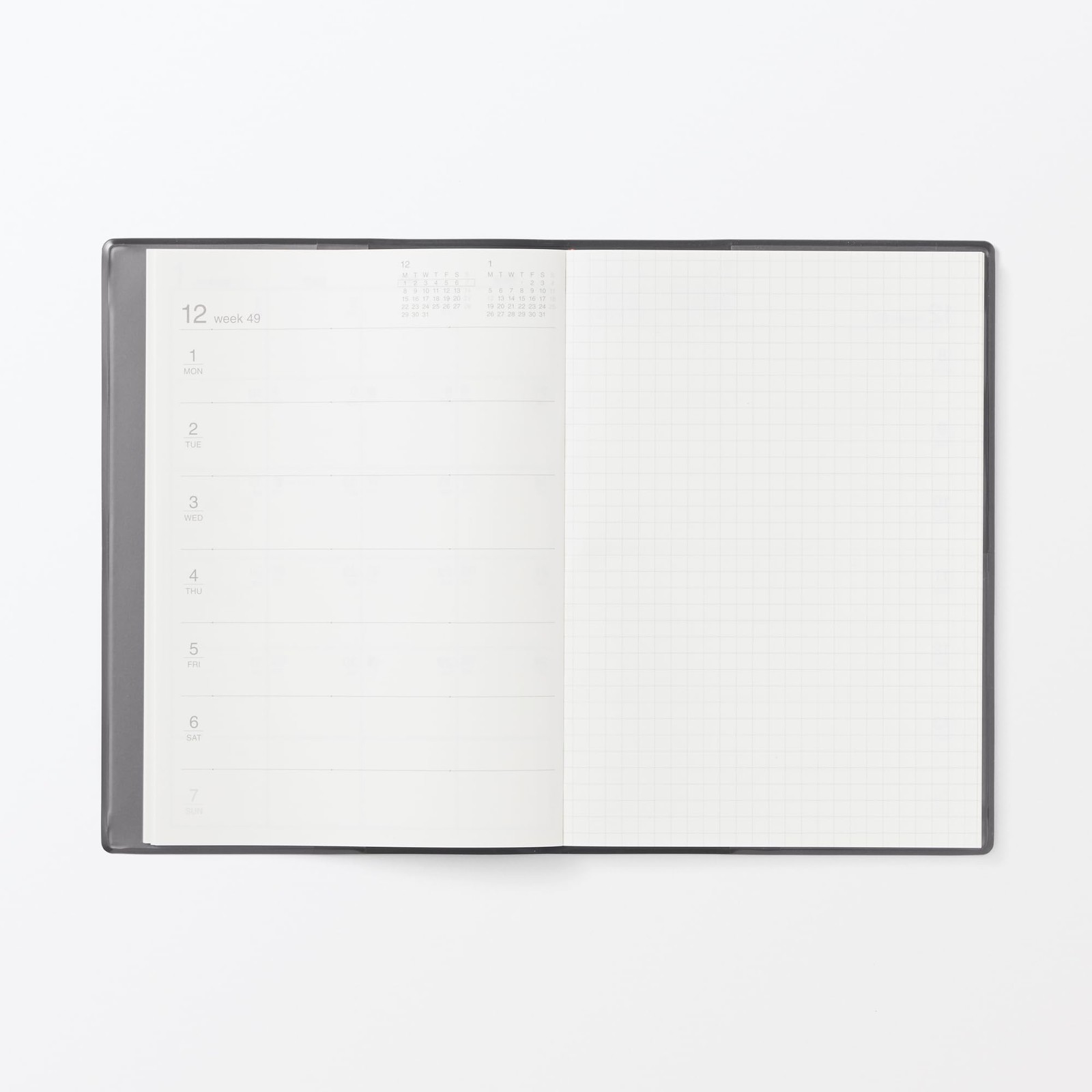 MUJI Planner 2026 Monthly/Weekly, Starting December 2025, B6, Dark Gray
