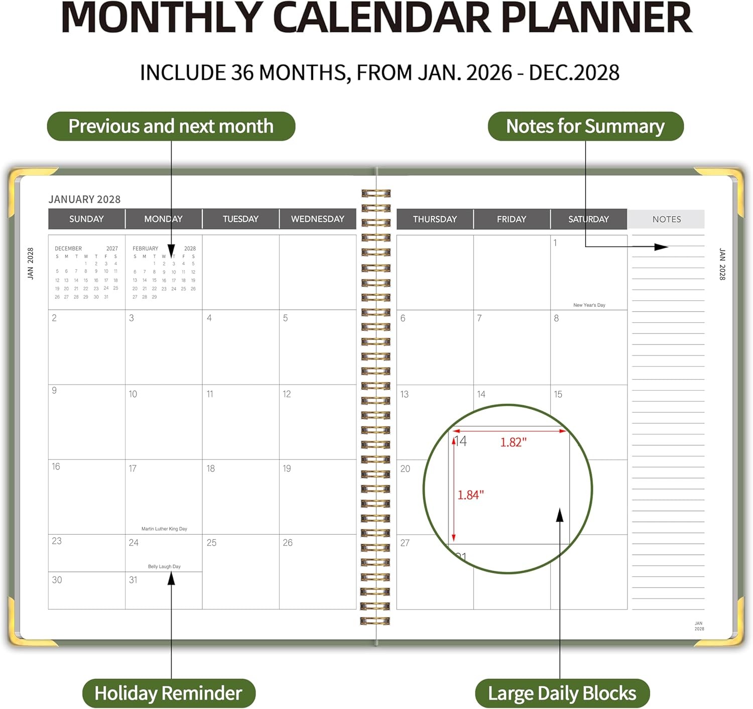2026-2028 Monthly Planner – 3 Year Monthly Planner 2026-2028, Jan. 2026 – Dec