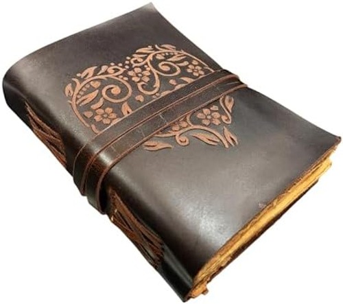 Leather Journal, Beautiful Heart Embossed Journals for Women, Deckle Edge Vin…