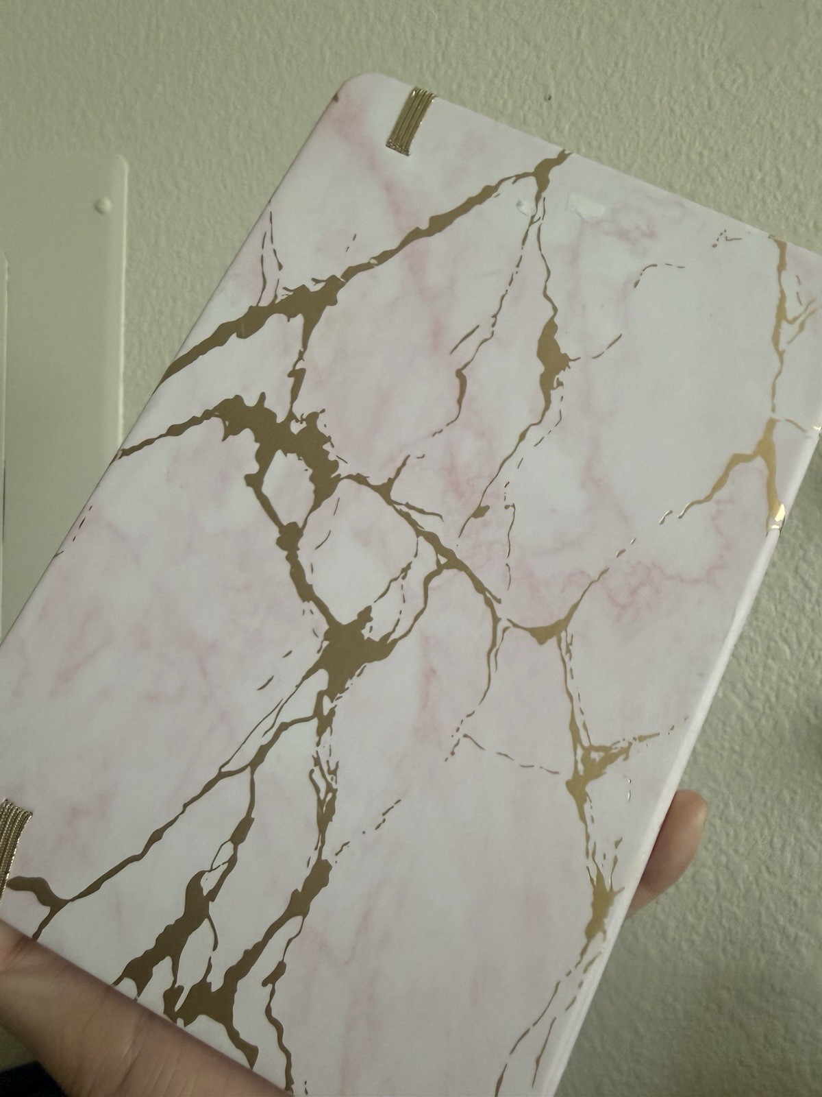 Pink White Marble Gold Vein Lined Journal Notebook with Elastic Band