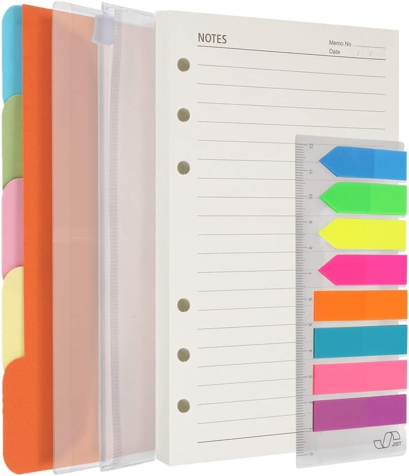 A5 Refill Paper, 200 Lined Pages, 5 Tabs Binder Divider, 160 A5, off-white