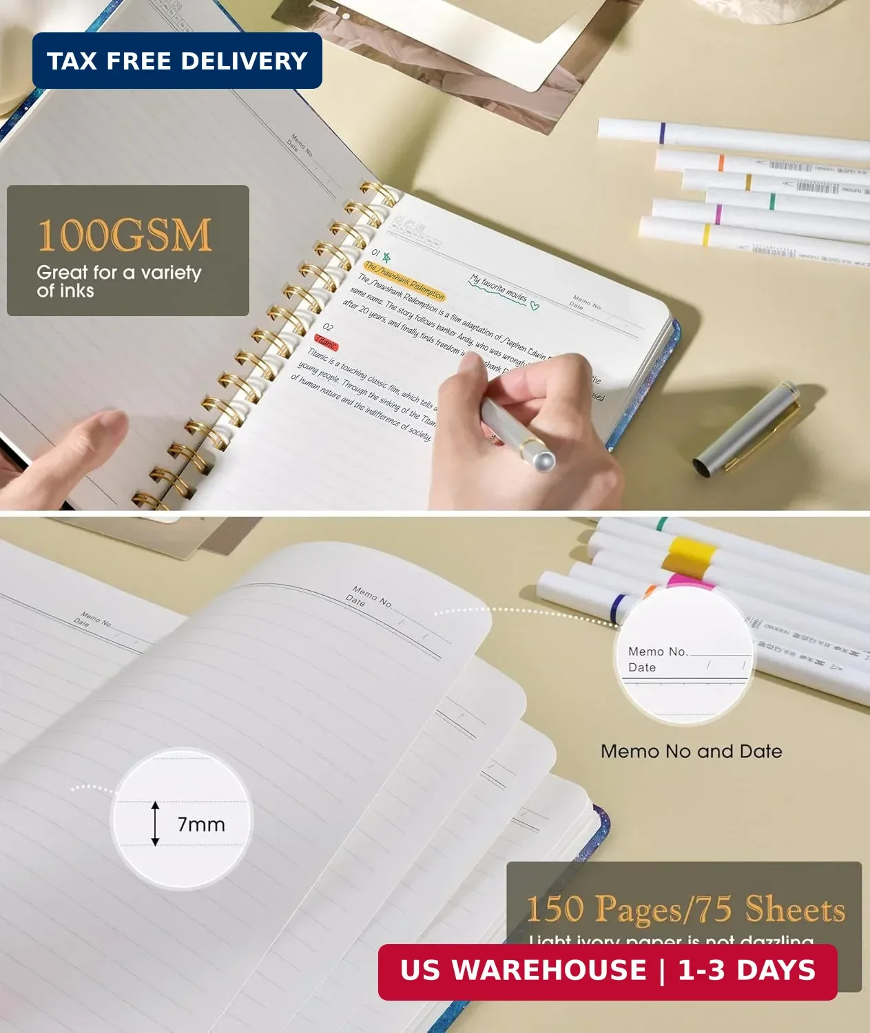 Lined Spiral Journal Notebook,A5 Cute Hardcover 150 Pages College Ruled Notebook