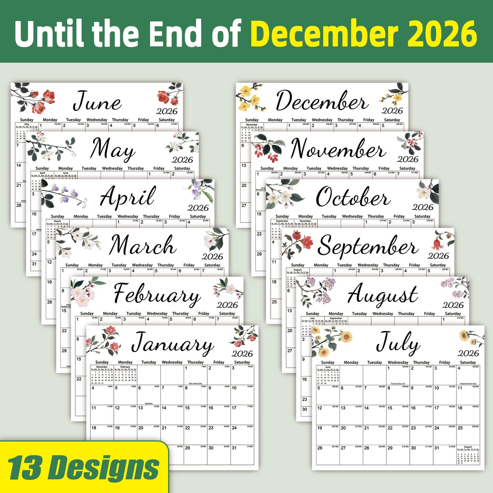 Magnetic 2026 Calendar for Nature -12.6″x11″, Dec 2025 – 2026