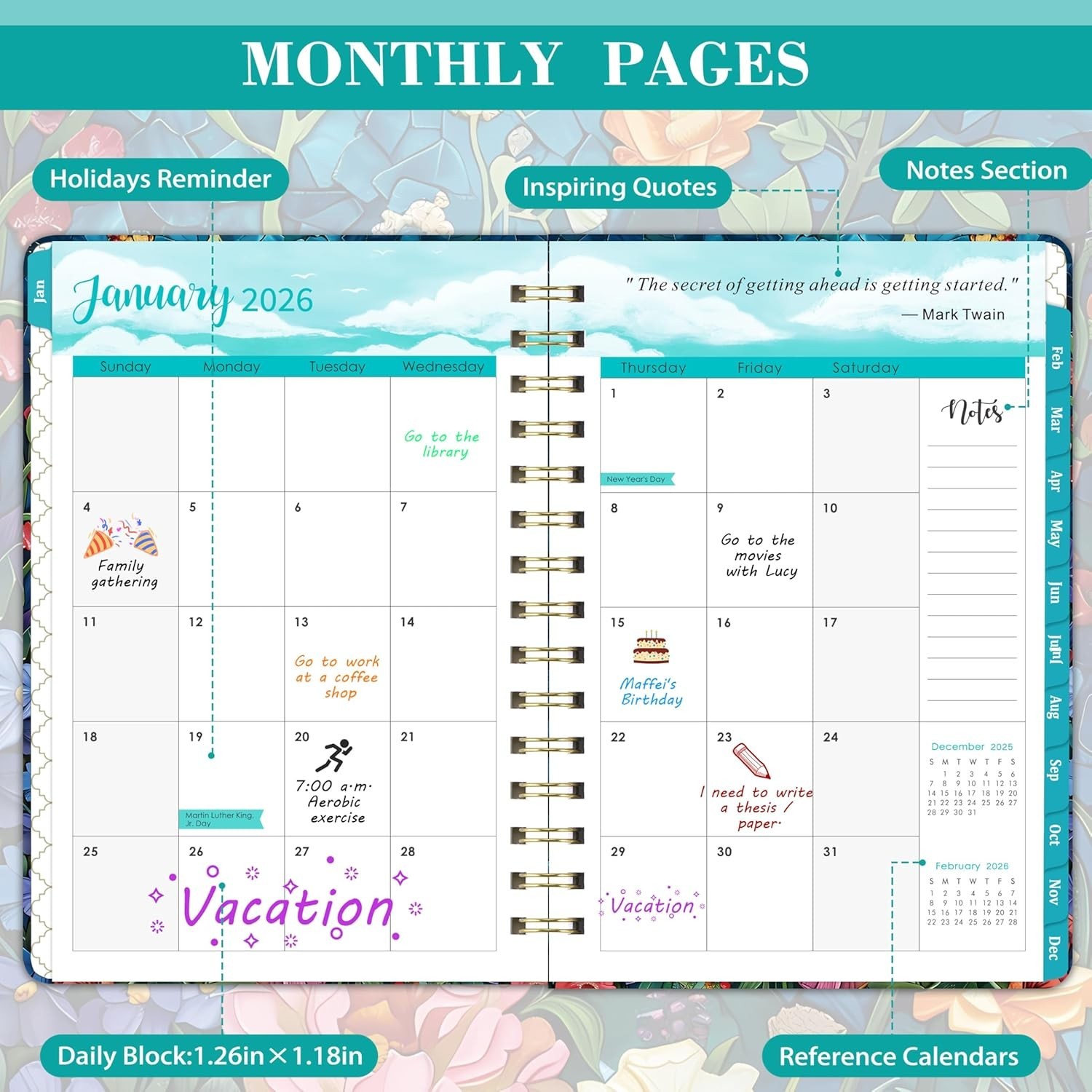 2026 Calendar Planner with Tabs – Hardcover & Twin-Wire, 6.5″ x 8.5″