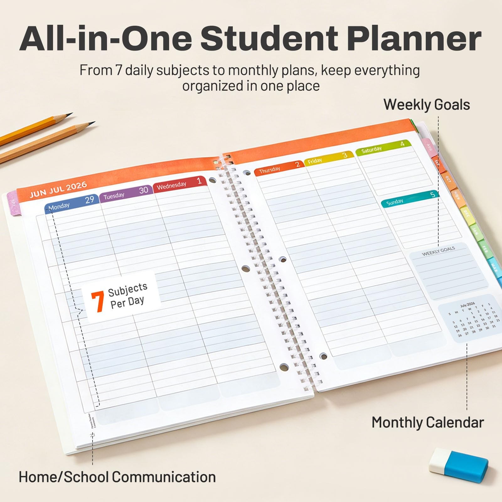 Student Planner 2026-2027, SUNEE Academic Weekly & A4 8.5″×11″, Grey Blue