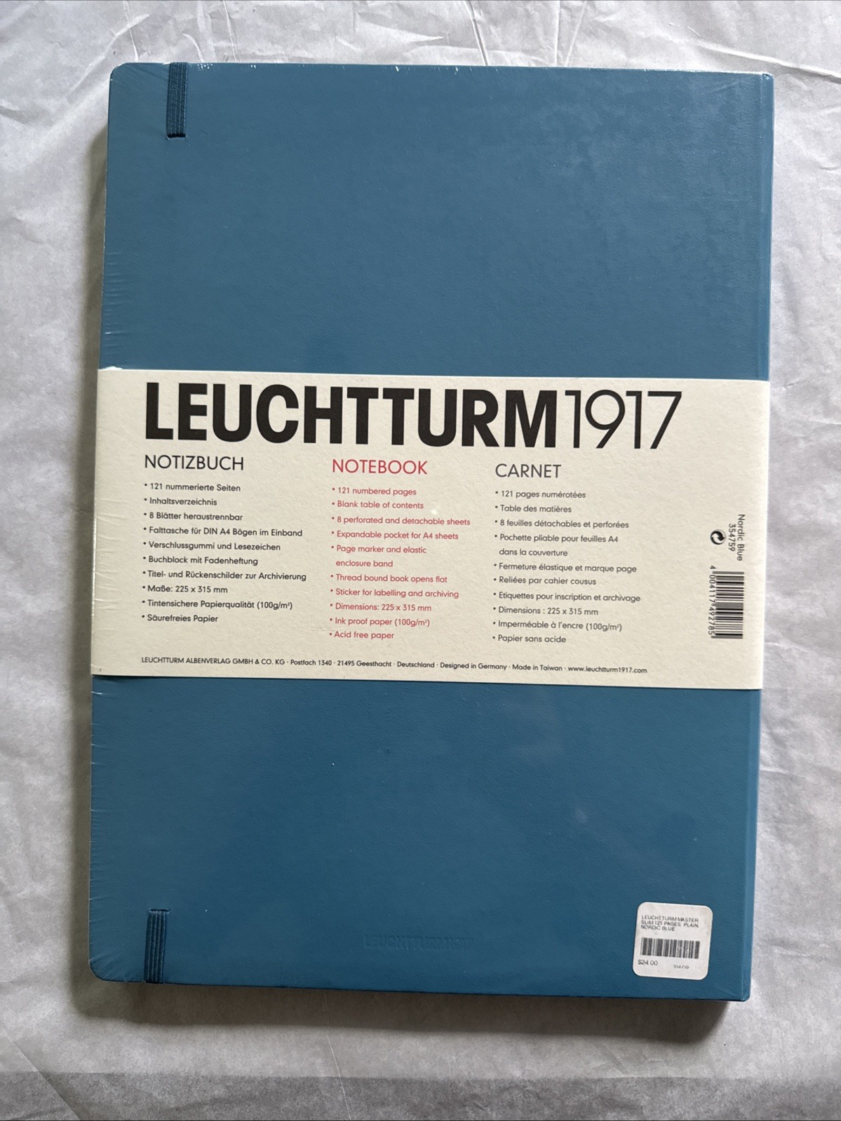 Leuchtturm 1917 Large Hardcover A4 Notebook Plain Slim 121 Pages NORDIC BLUE NEW