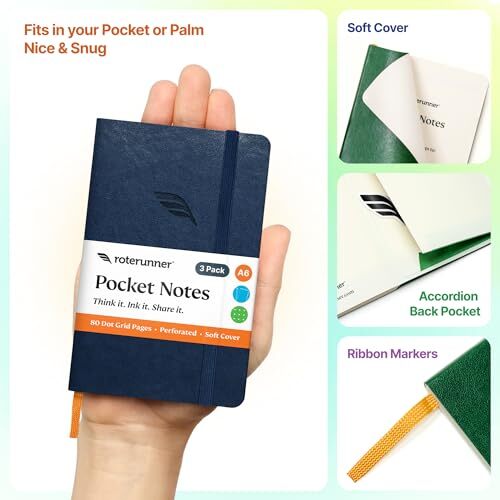 A6 Pocket Notebook () 3 Pack 3.5×5.5 Dotted Mini Notebook Journal Bold Classic