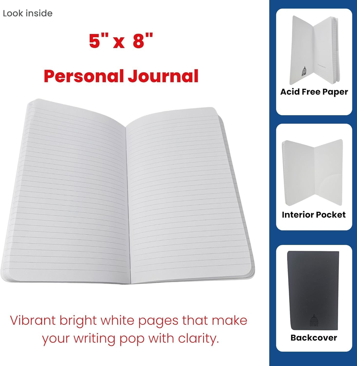DOME Personal Journal – 5 x 8 Inch Softcover Lined Notebook, Black