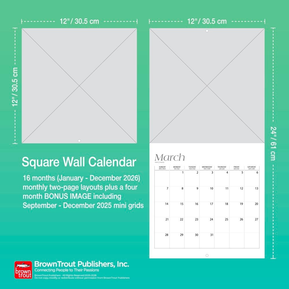 Country Gardens | 2026 12×24″ (Hanging) Square Wall Calendar | Plastic-Free