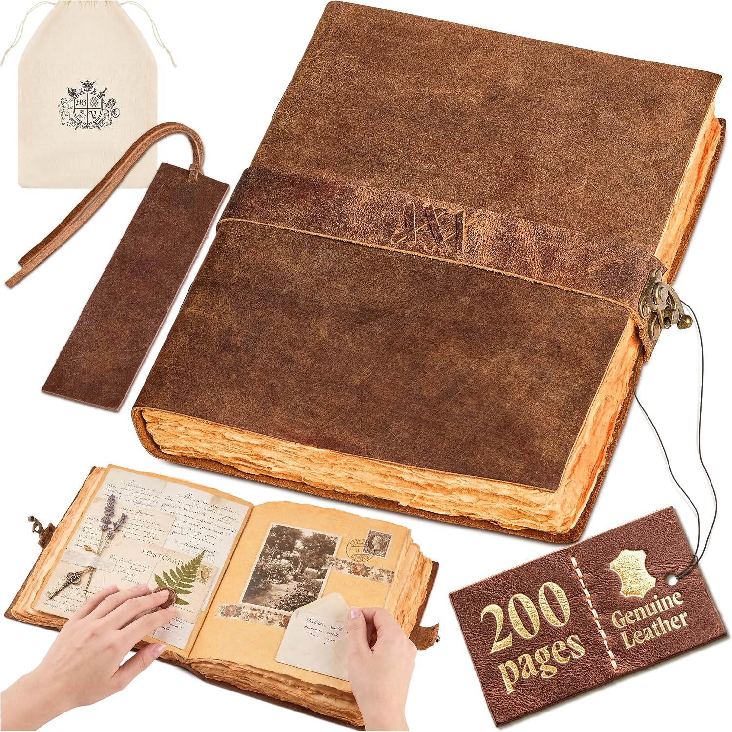 Writer’S Vintage Leather Journal 8X10 Inch | 200 Deckled Pages, Antique Manuscri