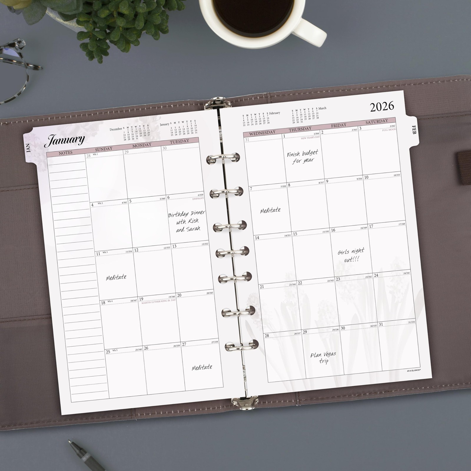 2026 Planner Refill, Monthly, 5-1/2″ x 8-1/2″, Desk Size 4, Loose-Leaf, Unrul…