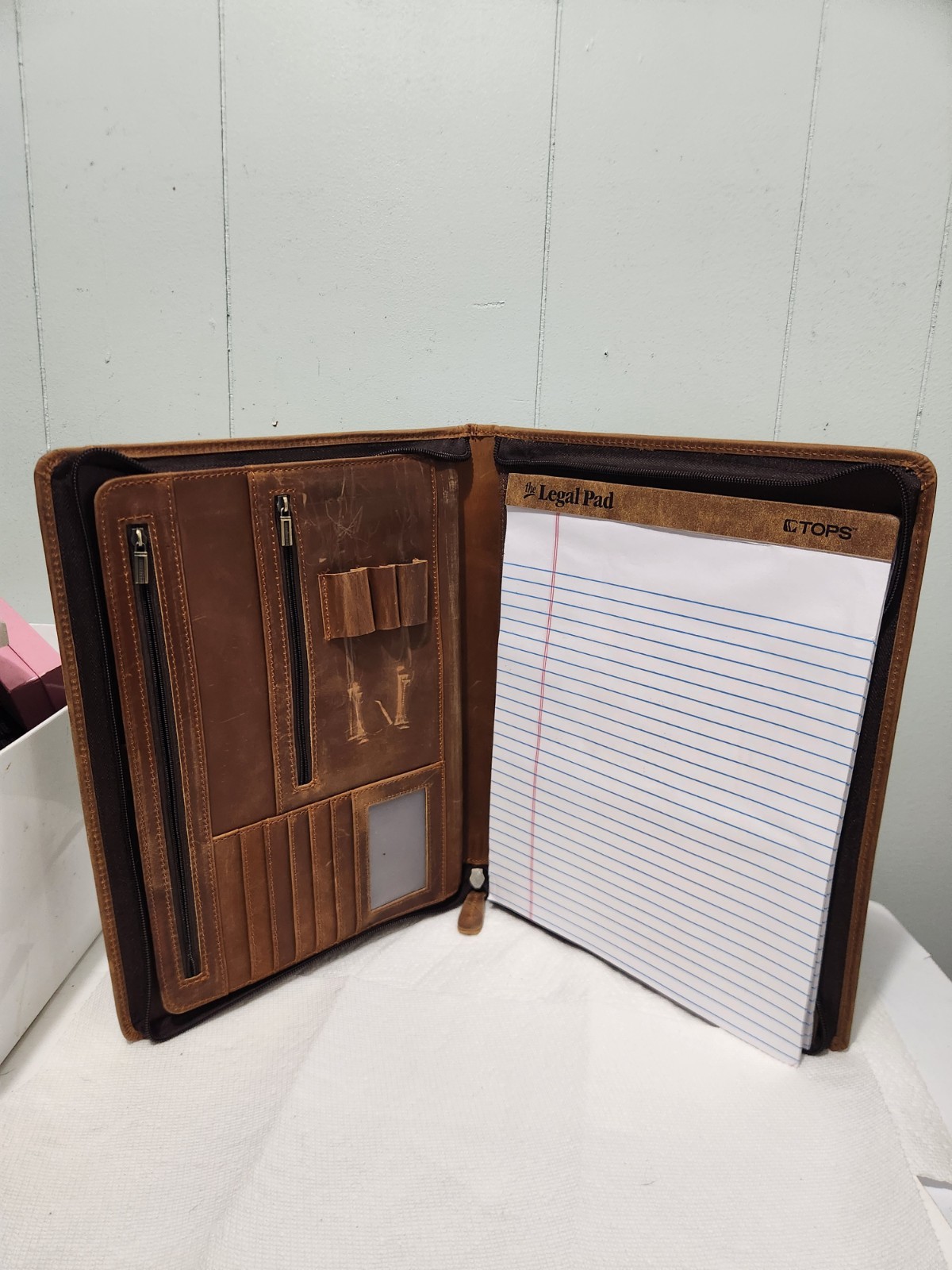 Ringsun Leather Portfolio Organizer with Zipper Padfolio