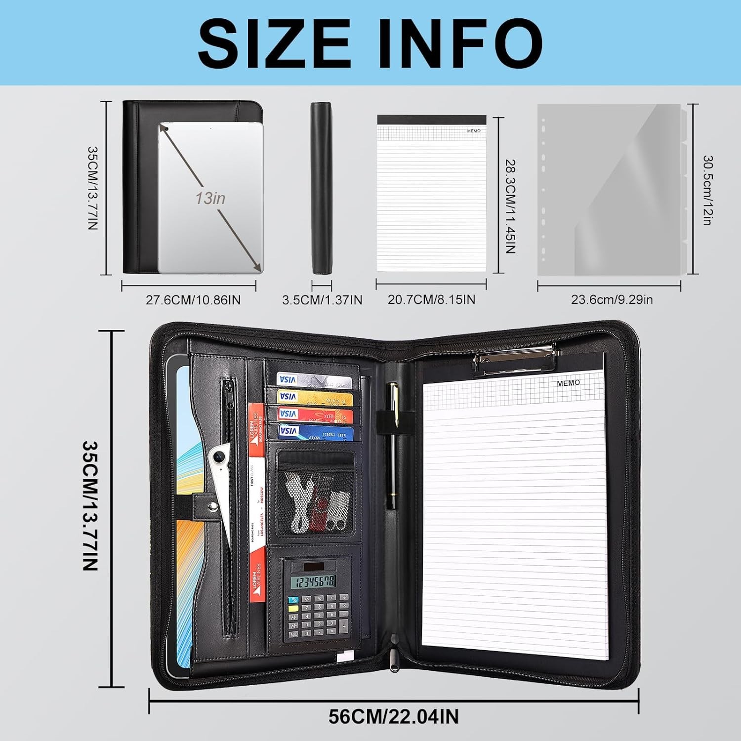 Leather Portfolio Professional Business Padfolio with Zipper – Interview Resu…