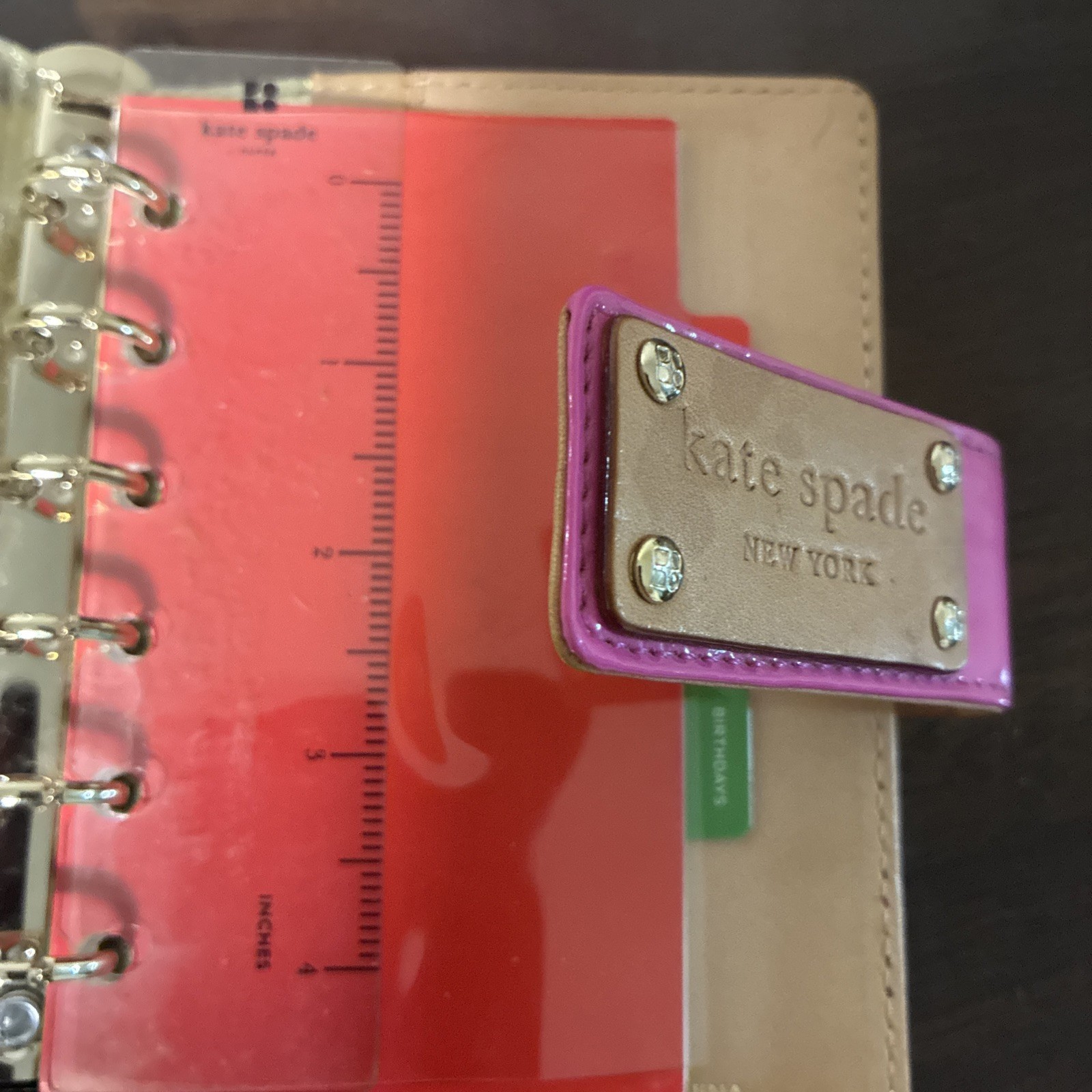 Kate Spade New York System Planner cover Pink And Tan Leather, inside 6 ring