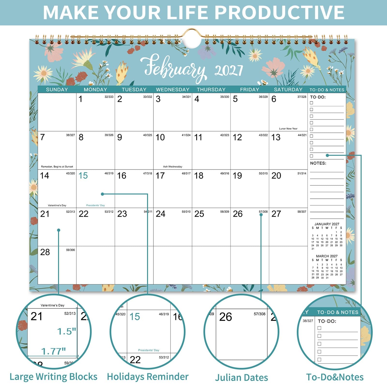 Calendar 2026-2027 – Wall 2026-2027, Jul 11.6″ x 14.8″, Muticolored