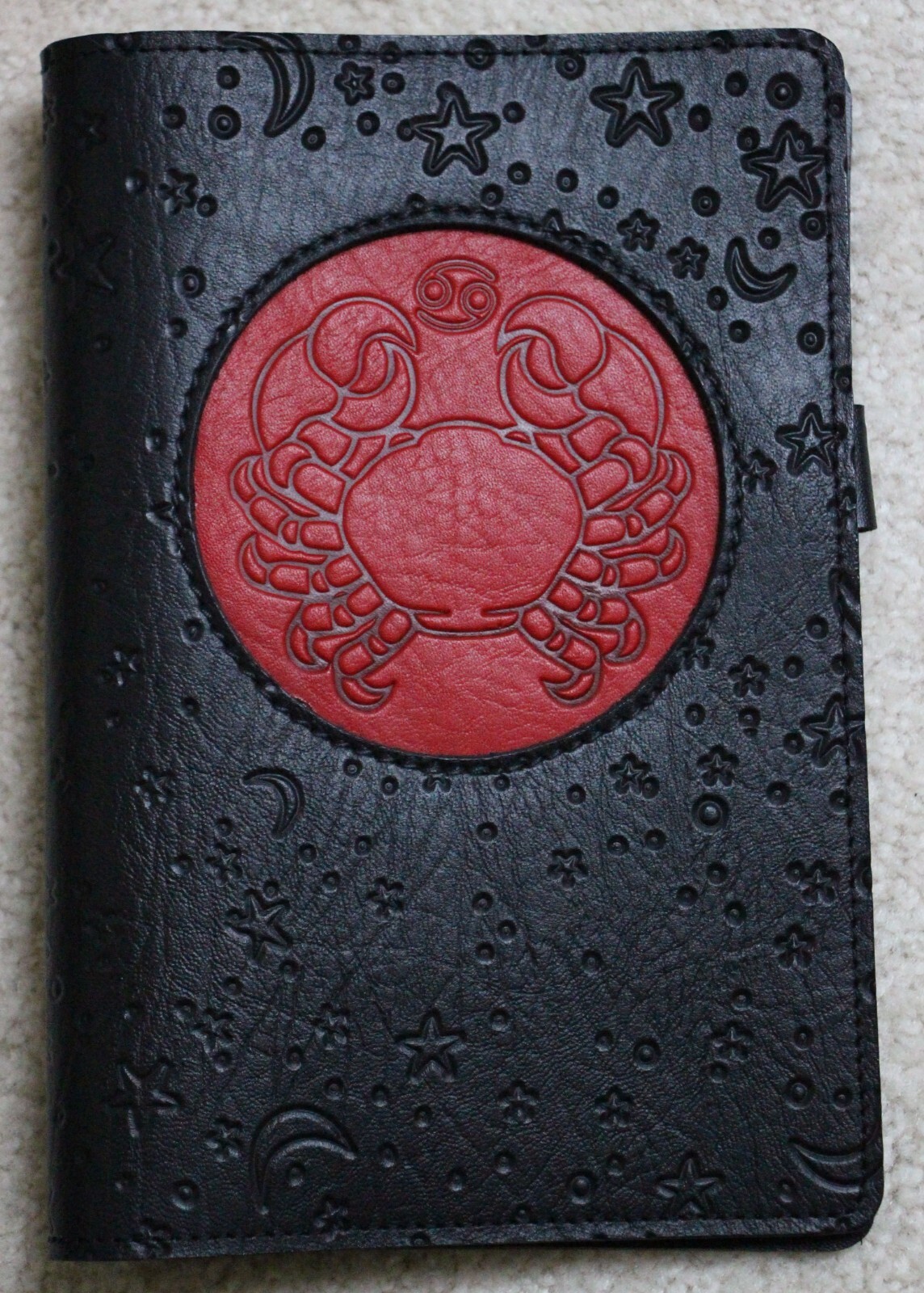 Oberon Design Leather ICON Journal Cover 6″ x 9″ Cancer ZODIAC Stars Red & Black