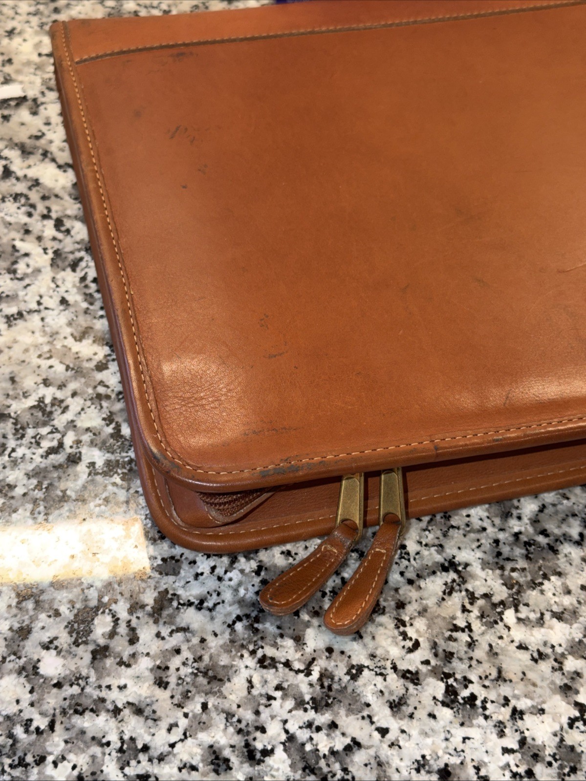 Vintage Coach Brown Leather Zippered Portfolio Organizer Notepad Folio 10×12.5