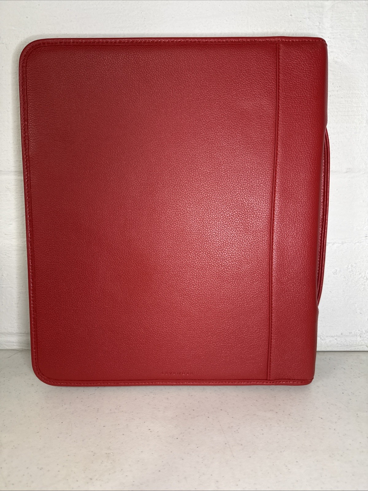 Levenger 12″ x 13.5″ Red Leather Zip Around Folio Portfolio Padded Handle