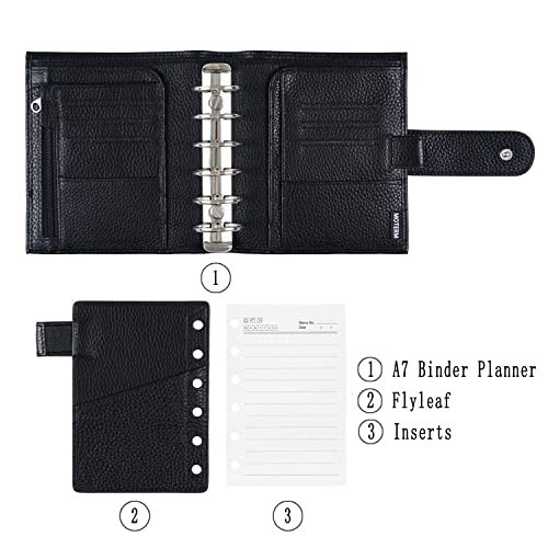 Genuine Leather Planner Binder Organizer 30mm Ring Pebble Black Refillable