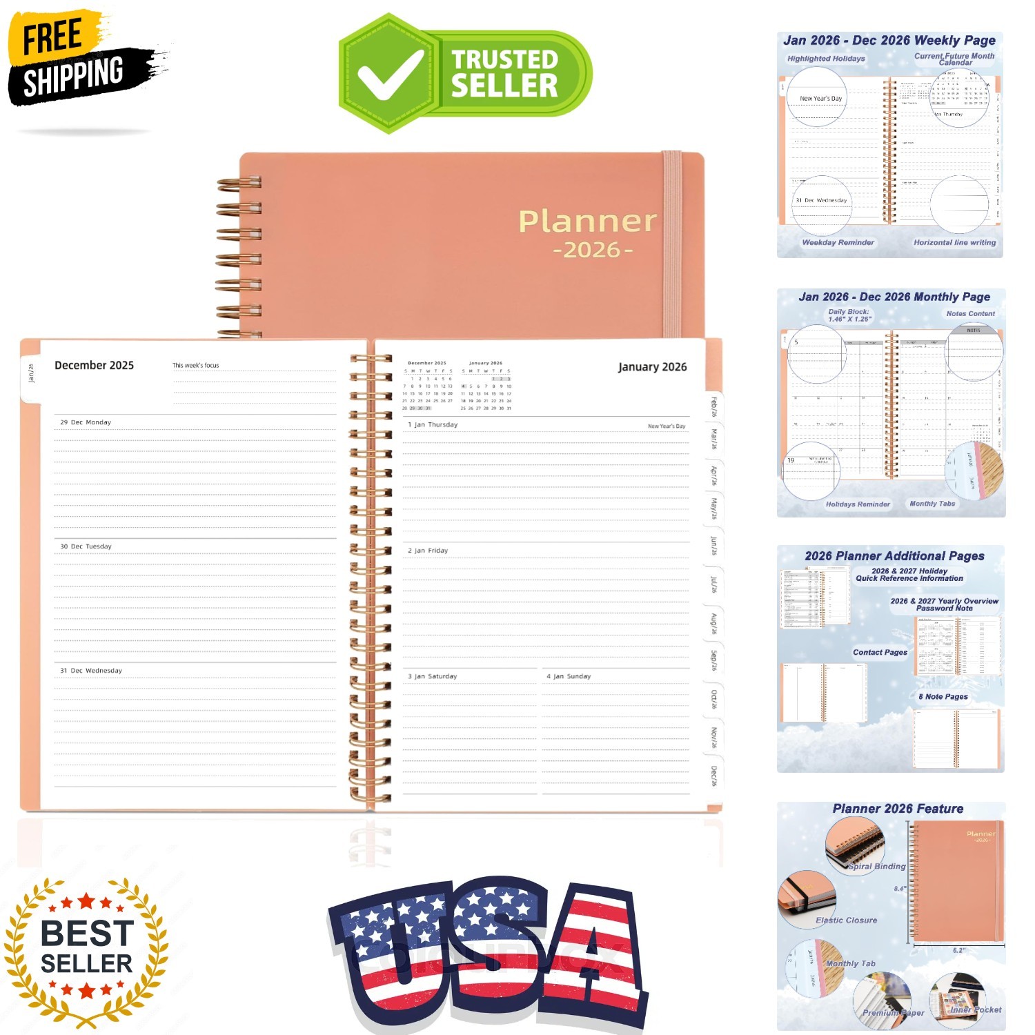 Day Planner 2026, Weekly and Monthly Planner 2026, Jan 2026-Dec 2026, 6.2″ x …