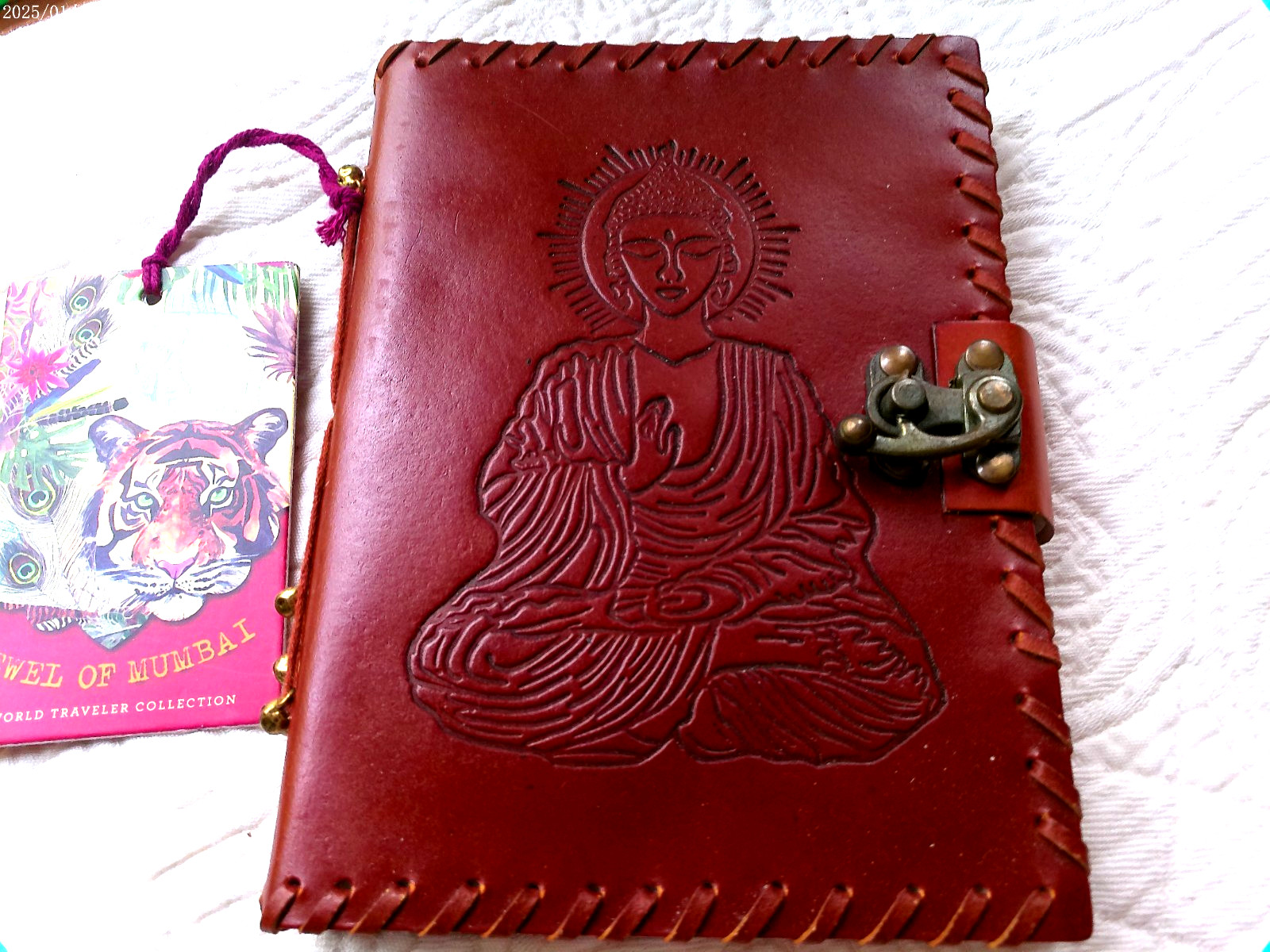 JEWEL OF MUMBAI HANDMADE LEATHER JOURNAL KRISHNA METAL LATCH 144 LINED PAGES C