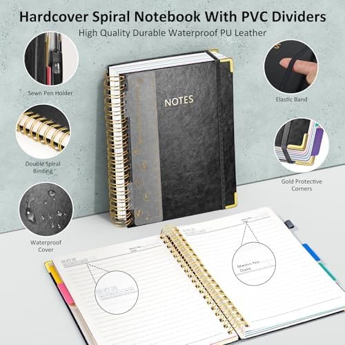 Hardcover Spiral Notebook Journal with Removable PVC Dividers – 8” x 10” La…