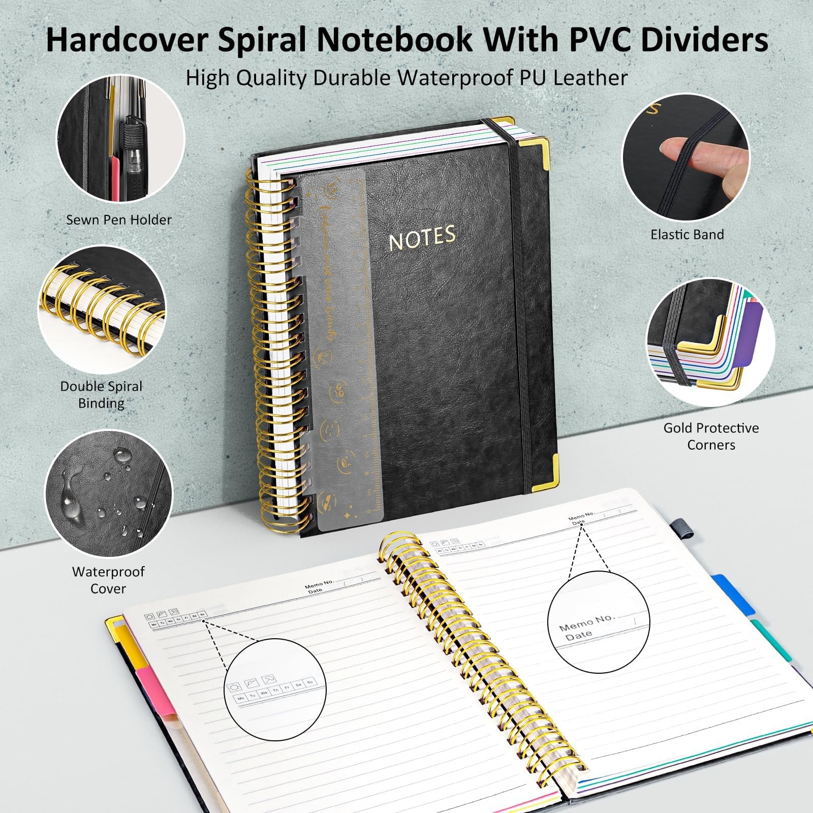 Hardcover Spiral Notebook Journal with Removable PVC Dividers – 8” x 10” La…