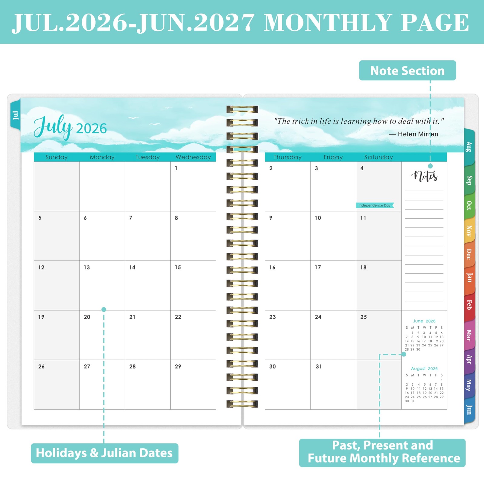 2026-2027 Academic Planner – Jul 2026-Jun 2027 Weekly & 6.4″x8.5″, green