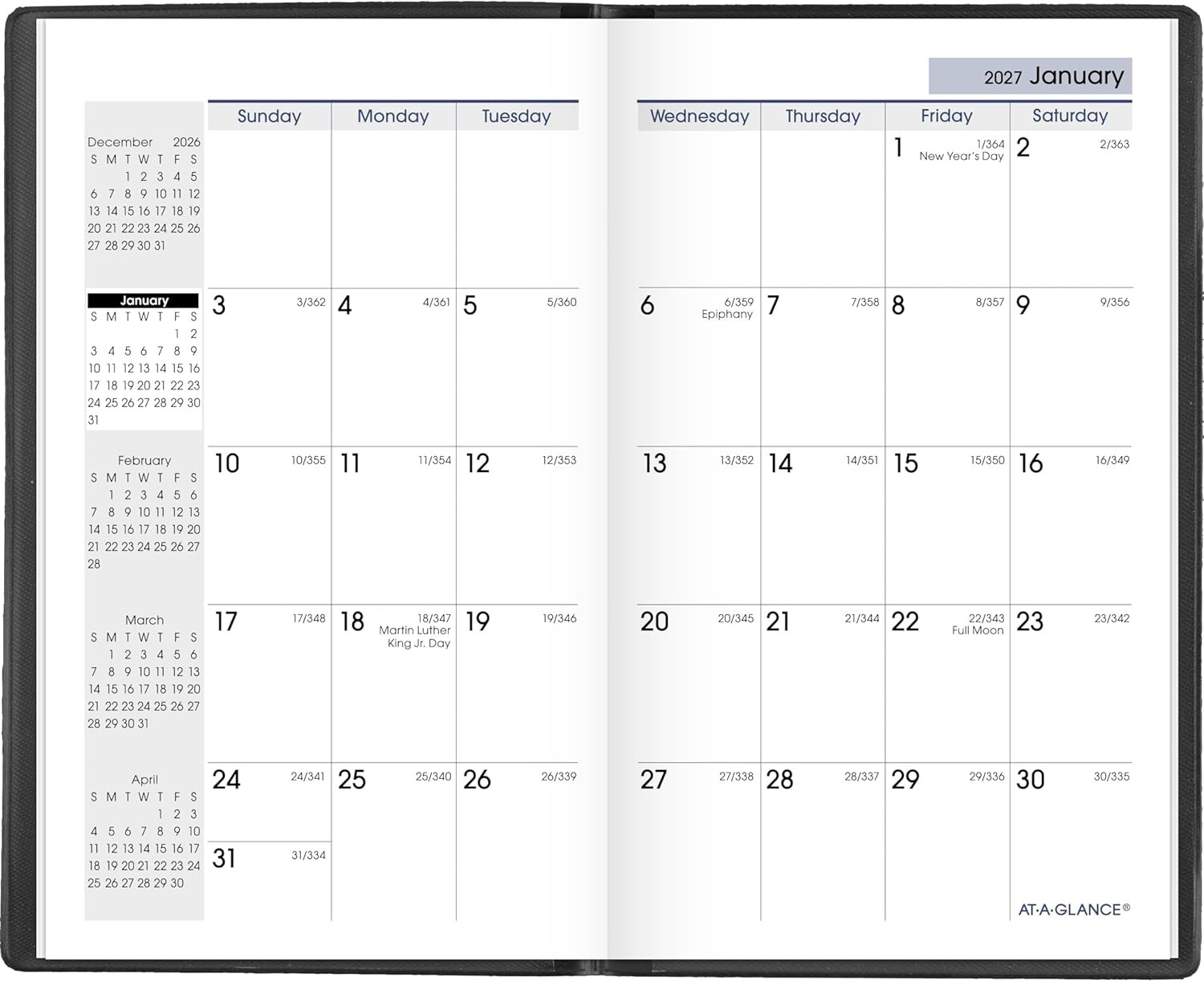 2027 Dayminder Pocket Planner, 14-Month Calendar, Black, 3.5″ x 6