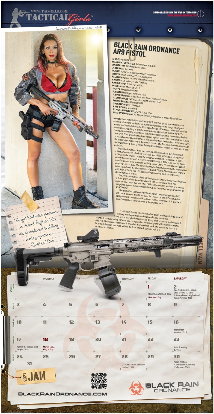 Tactical Girls 2026 Wall Calendar military gift for him airsoft
