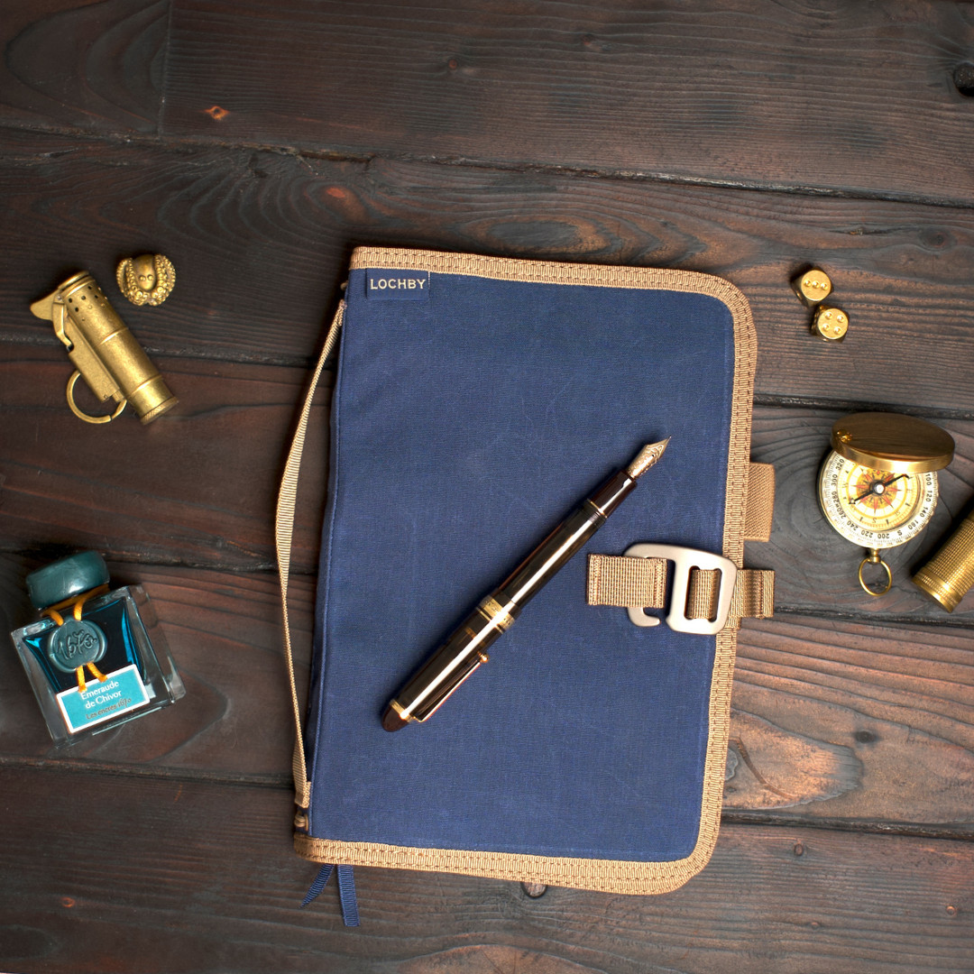 Lochby Field Journal Blue A5 Planner Cover | Water Resistant Waxed Canvas |