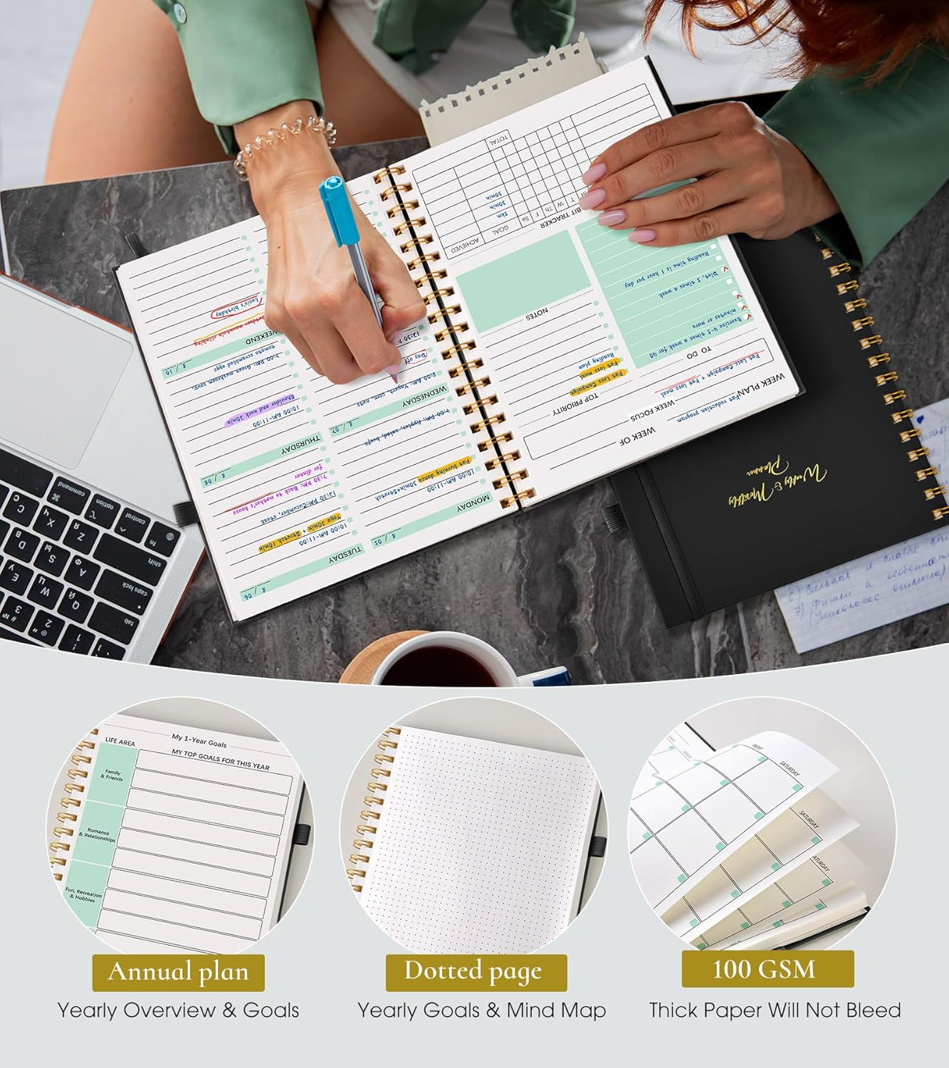 Undated Weekly and Monthly Planner, B5 Large Weekly To Do List Notebook with Goa