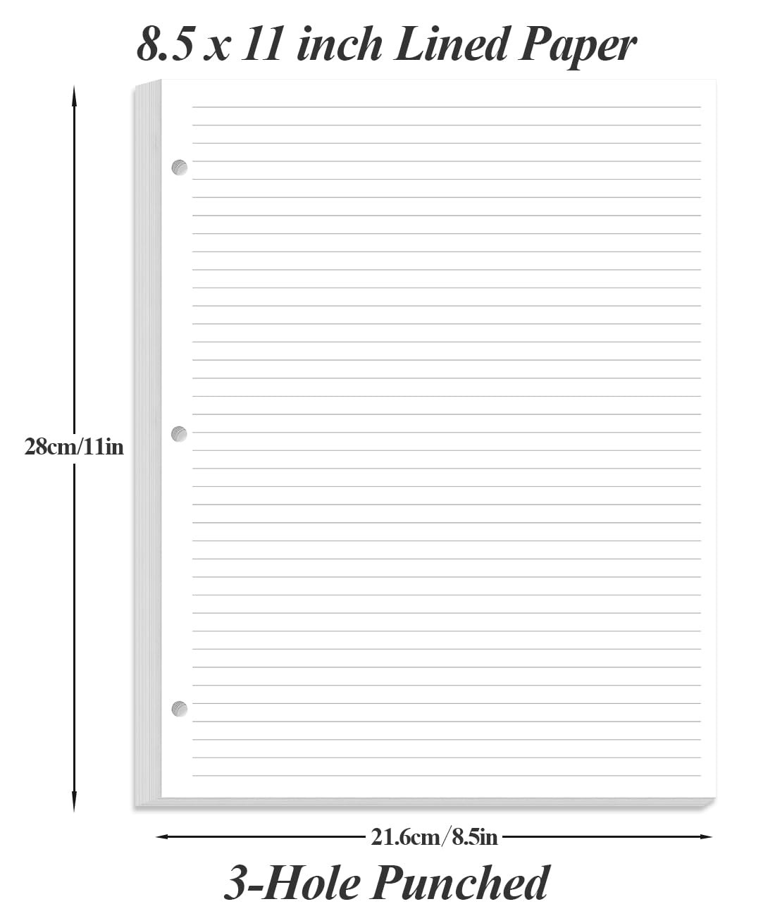 3 PCS 3Hole Line Paper Refills Letter Size Loose Leaf 300 Sheets 8.5×11 Inch