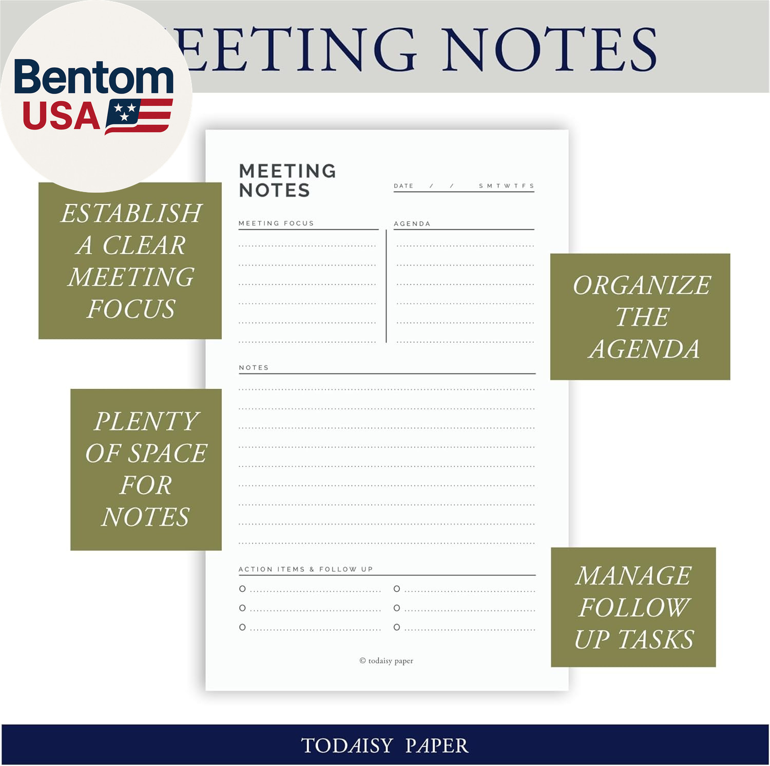 Meeting Planner Notepad 5.5 X 8.5″ Meeting Agenda Sheets, Meeting Schedule Notep