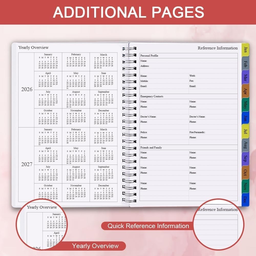 2026 Weekly & Monthly Planner – 6.25″ x 8.25″, Flexible Cover and Inner Pocket