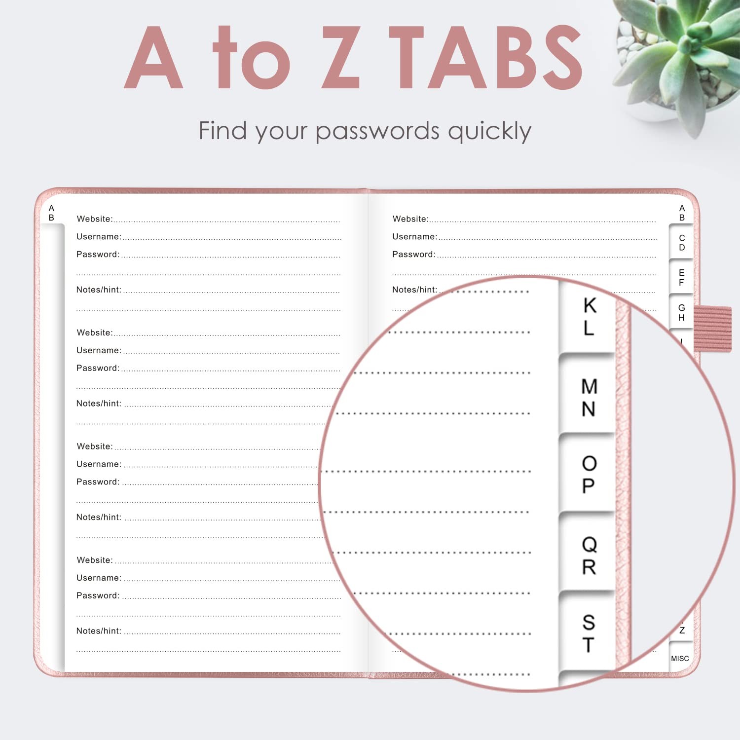 Elegant Password Book with Alphabetical Medium (5.2 x 7.6 Inch), Rose Gold