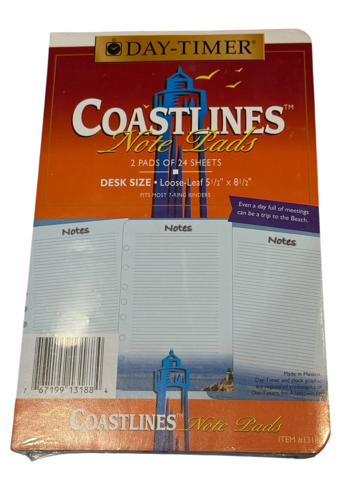 Day-Timer Coastlines Note Pads 2 Pads Of 24 Sheets #13188 Fits 3 & 7 Ring