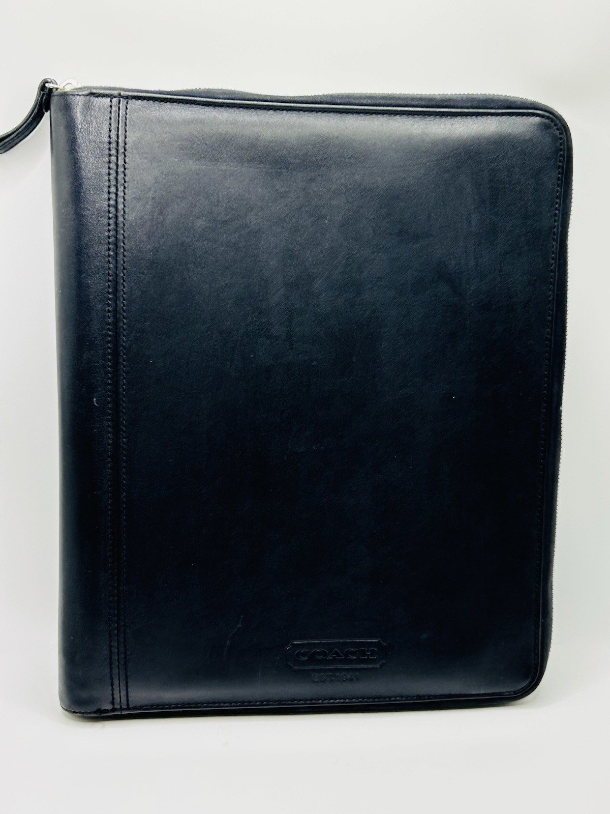Coach Black Leather Zip Portfolio Organizer Pad Folio Business Case