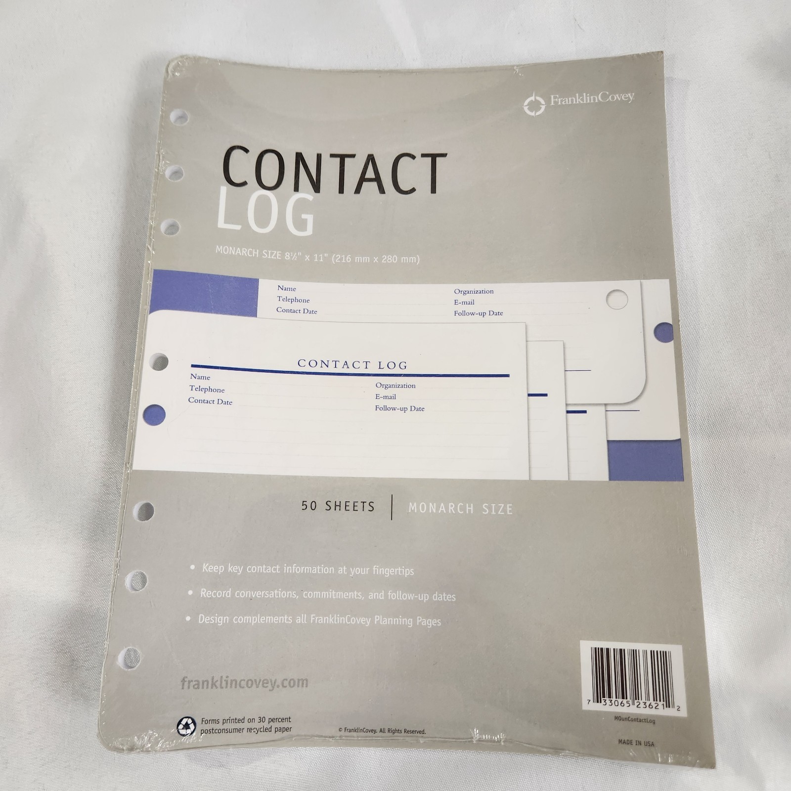 NEW Contact Log Refill Pages Paper MONARCH Franklin Covey Quest Planner Note